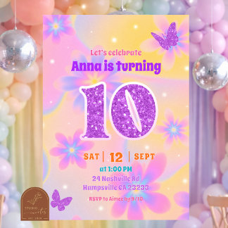 Glitter Tie Dye Mädchen 10. Geburtstag Einladung