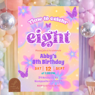 Glitter Tie Dye Mädchen Zeit zum CelebrEIGHT Gebur Einladung
