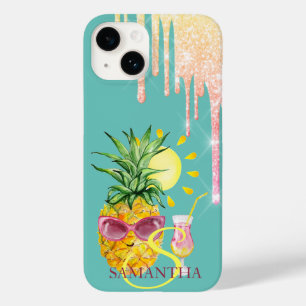 Glitter-Tropfen Ananas-Sonne-Cocktail Mintgrün Case-Mate iPhone 14 Hülle