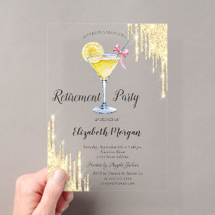 Glitter Tropfen,Cocktail,Goldener Ruhestand    Acryleinladungen