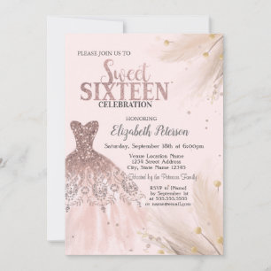 Glitter Tropfen,Kleid,Pampas, Rosa Sweet 16 Einladung