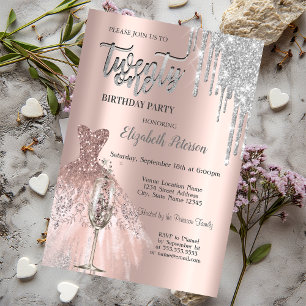 Glitter-Tropfen, Kleid Wein Glas 21. Geburtstag Einladung