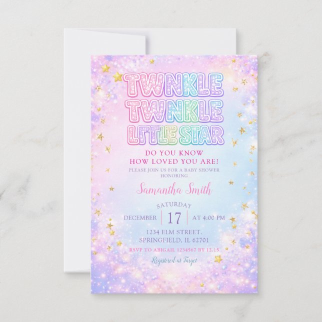 Glitter Twinkle Twinkle Little Star Baby Shower Einladung (Vorderseite)
