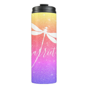 Glitter und Libelle personalisiert Thermosbecher