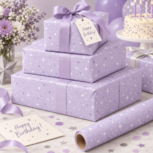 Glitter und Shine Sternenmuster Hellviolett ID1333 Geschenkpapier