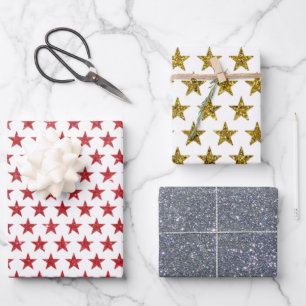 Glitter und Sterne Geschenkpapier Set