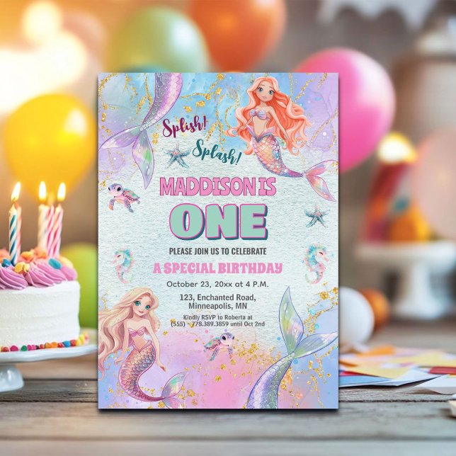 Glitter Under the Sea Mermaids 1st Birthday Party Einladung (Von Creator hochgeladen)