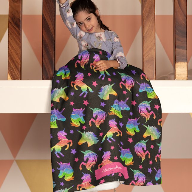 Glitter Unicorn Rainbow Pattern with First Name Fleecedecke (Von Creator hochgeladen)