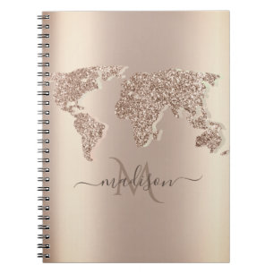 Glitter Weltkarte Reise Monogramm   Notizblock