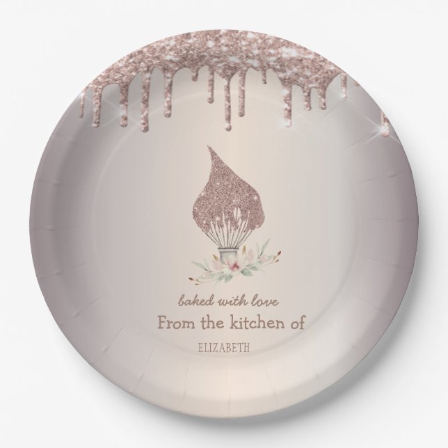 Glitter Whisk Rose Gold Glitter Drips Bakery    Pappteller (Vorderseite)