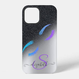 Glitter Wimpern Schwarz Glitter Ombre Silber iPhone 12 Hülle