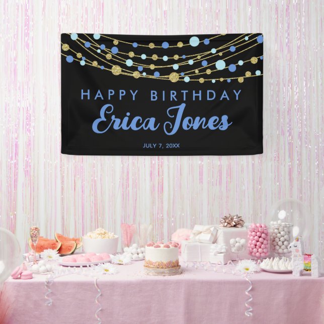 Glitterblau goldschwarz eleganter moderner Geburts Banner (Party)