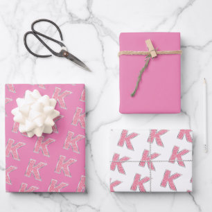 Glitterbuchstabe K in Rosa Geschenkpapier Set