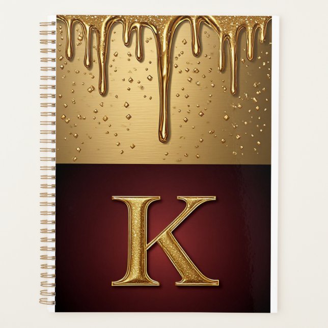 Glitterbuchstabe K Monogramm mit tröpfelnder Flüss Planer (Vorderseite)