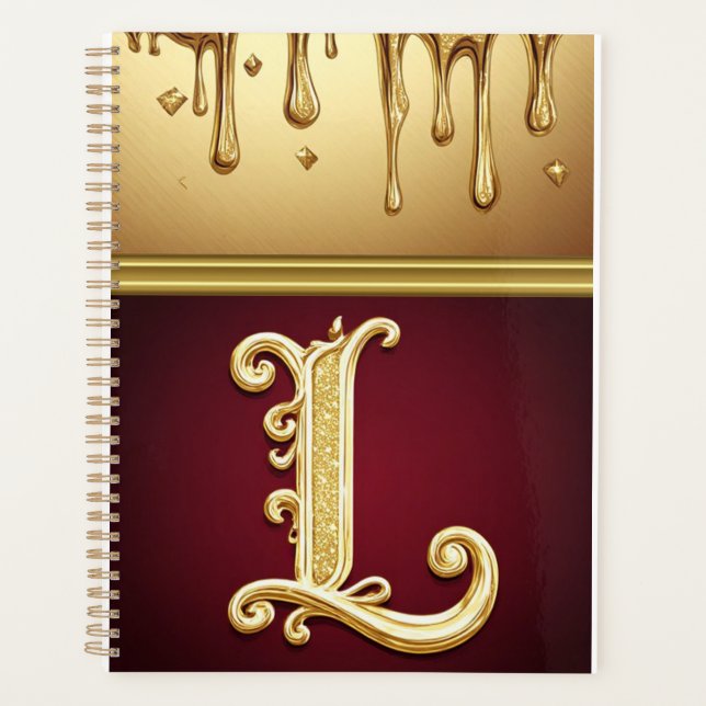 Glitterbuchstabe L Monogramm mit tröpfelnder Flüss Planer (Vorderseite)