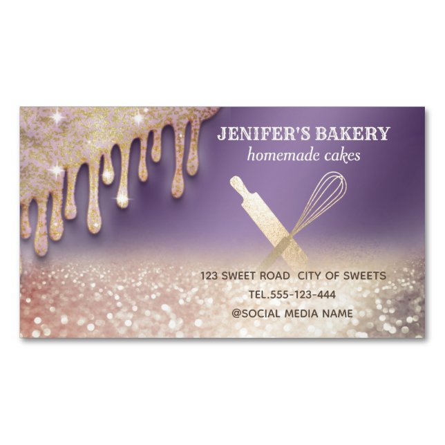 Glittergold Walzen Button Whisky Koch Bäckerei Magnetische Visitenkarte (Vorderseite)