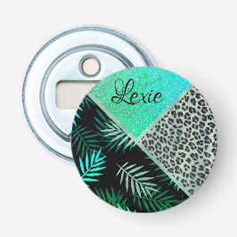 Glitterie Aquamarin tropische Leopardrucke Flaschenöffner