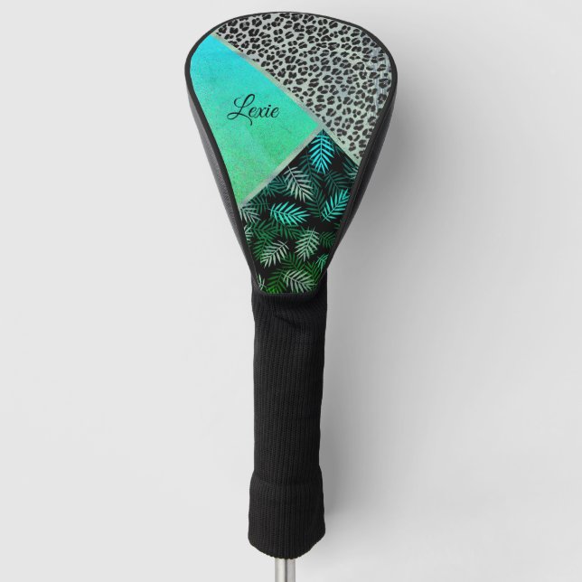 Glitterie Aquamarin tropische Leopardrucke   Golf Headcover (Vorderseite)