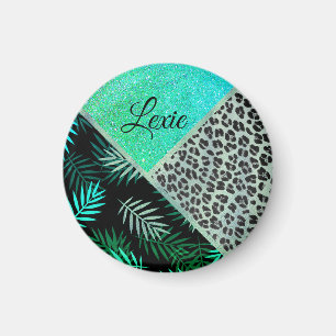 Glitterie Aquamarin tropische Leopardrucke Magnet
