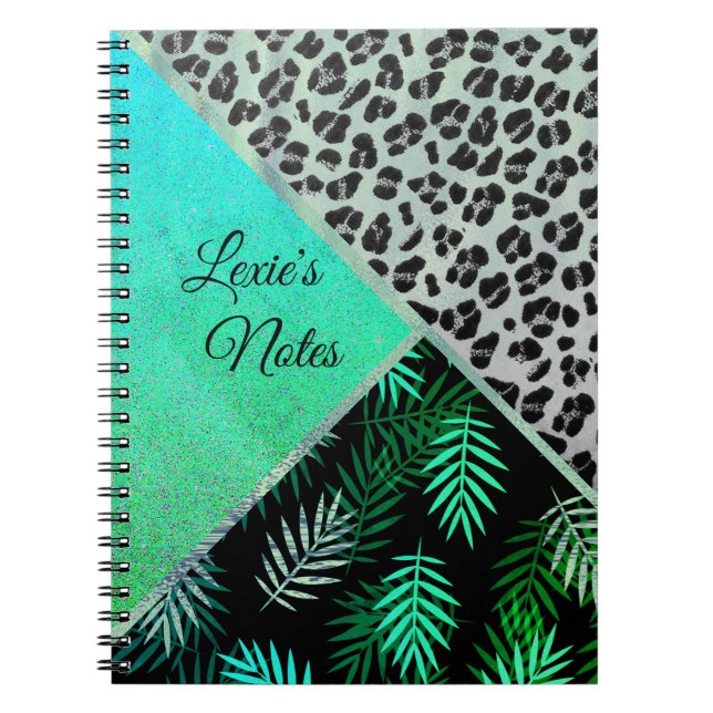 Glitterie Aquamarin tropische Leopardrucke Notizblock (Vorderseite)