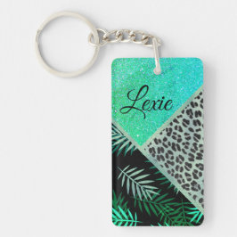 Glitterie Aquamarin tropischen Leopard Personalisi Schlüsselanhänger
