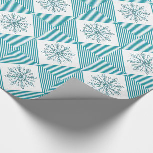 Glitterie Aquamarine Schneeflocken und Streifen Geschenkpapier
