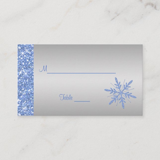 Glitterie Blau und Silberschneeflocken Orte Platzkarte (Vorderseite)