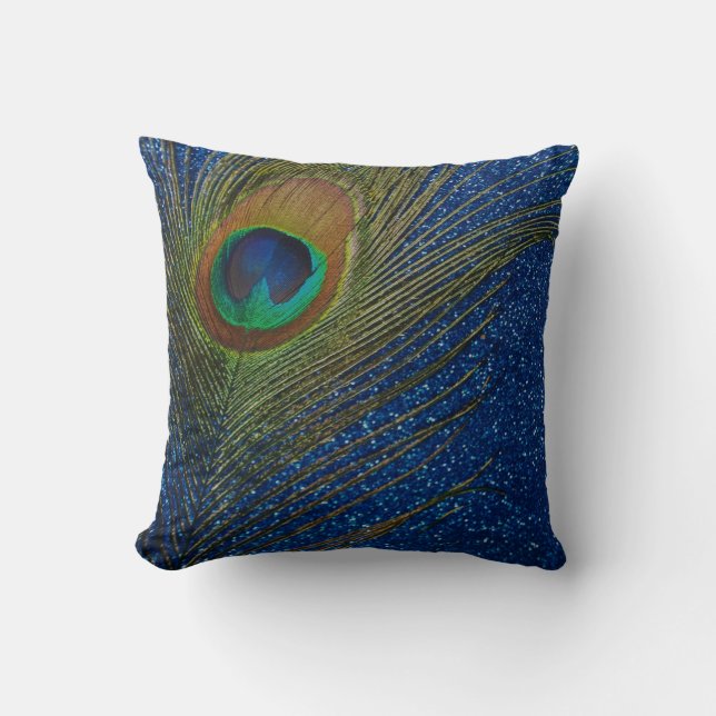 Glitterie Dunkelblauer Pfau Kissen (Vorderseite)