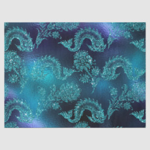 Glitterie Fische und Blume auf blauem Dekoupage Seidenpapier