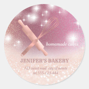 Glitterie Funkeln Button & Whisk Koch Bäckerei c Runder Aufkleber