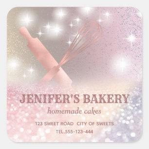 Glitterie Funkeln Button & Whisk Koch Bäckerei Quadratischer Aufkleber