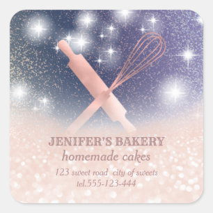 Glitterie Funkeln Button & Whisk Koch Bäckerei Quadratischer Aufkleber