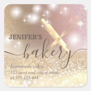 Glitterie Funkeln Button & Whisk Koch Bäckerei Quadratischer Aufkleber