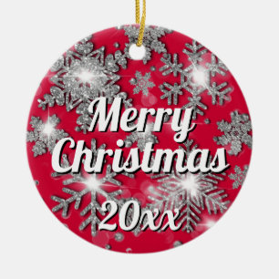 Glitterie funkelnde Silberfest-Schneeflocke Keramik Ornament