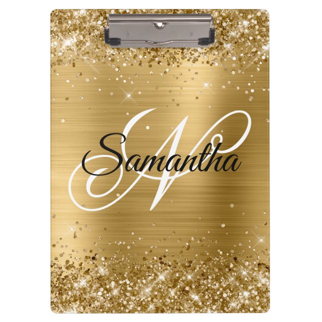 Glitterie Gold Extravagant Monogram Klemmbrett (Vorderseite)