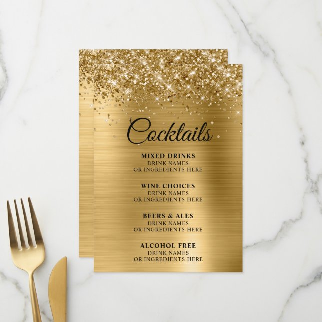 Glitterie Gold Foil Cocktails Bar Menükarte (Vorderseite/Rückseite Beispiel)