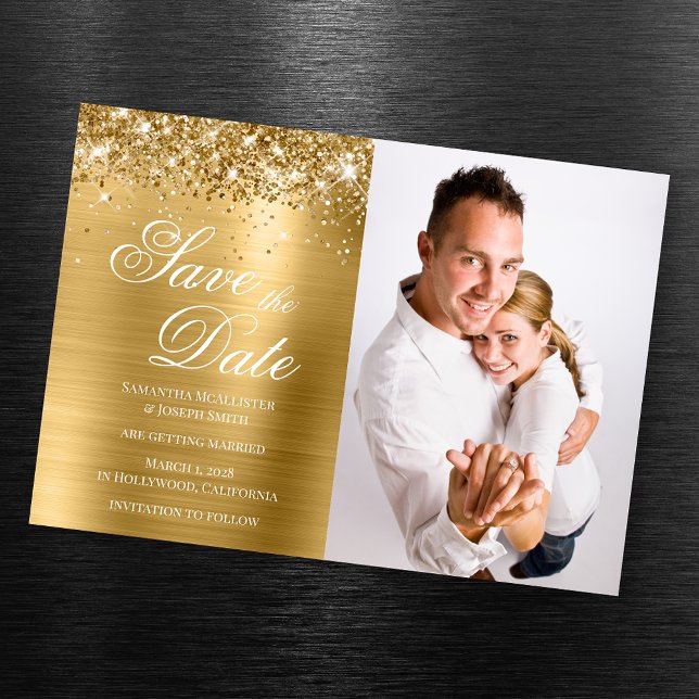 Glitterie Gold Foil Foto Save the Date Magneteinladung (Von Creator hochgeladen)