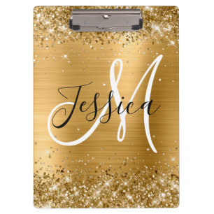 Glitterie Gold Foil Schwarz und Weiß Monogram Klemmbrett
