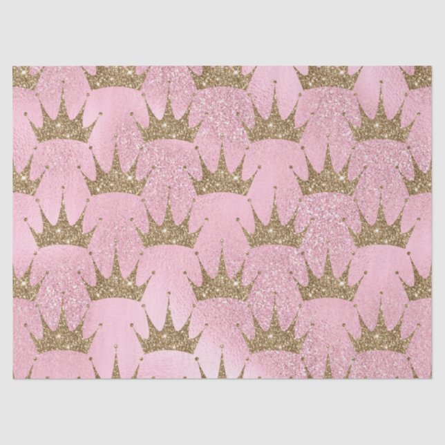 Glitterie Goldkronen auf rosa Glitzer Decoupage Seidenpapier (Vorderseite)