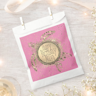 Glitterie Goldschildkröte auf Rosa Geburtstag Pers Geschenktütchen