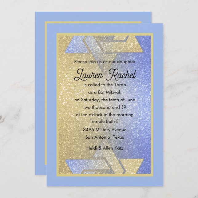 Glitterie Gradient Bat mitzvah Blue Invitation (Devant / Derrière)
