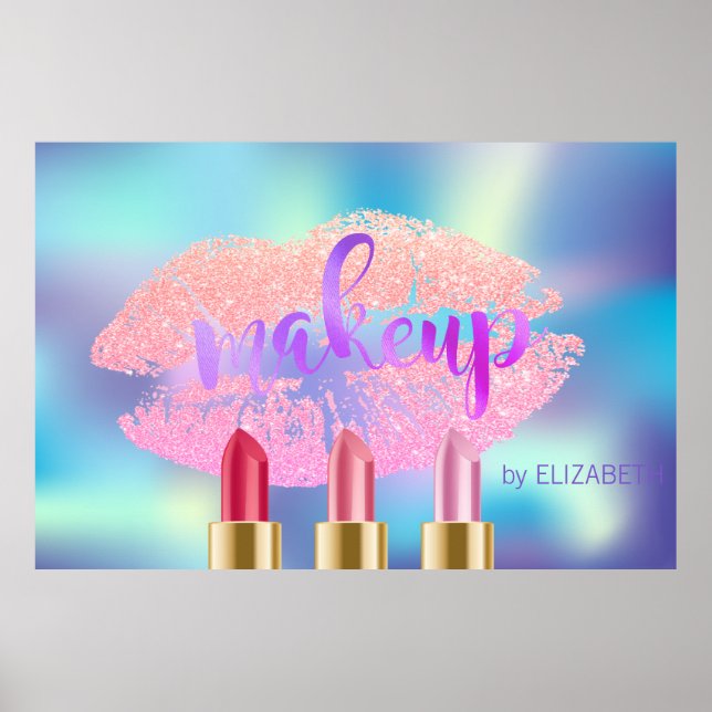 Glitterie Lippen, Lipsticks, Holografischer Makeup Poster (Vorne)