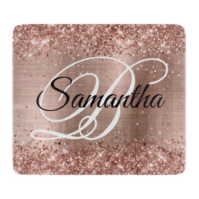 Glitterie Rose Gold Extravagant Monogram Schneidebrett (Vorderseite)