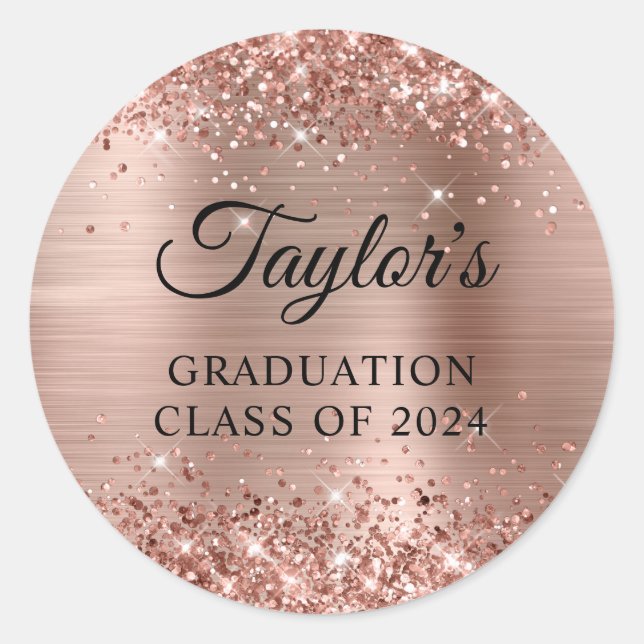 Glitterie Rose Gold Foil Abschluss Runder Aufkleber (Vorderseite)