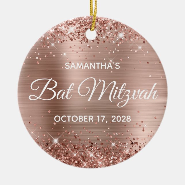 Glitterie Rose Gold Foil Bat Mitzvah Keramik Ornament (Vorne)