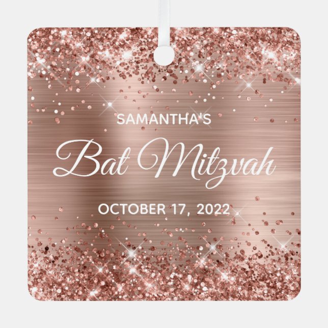 Glitterie Rose Gold Foil Bat Mitzvah Ornament Aus Metall (Vorderseite)