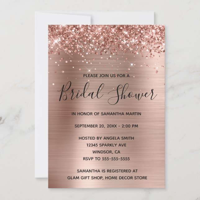 Glitterie Rose Gold Foil Brautparty Einladung (Vorderseite)