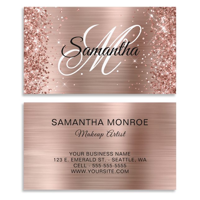 Glitterie Rose Gold Foil Extravagant Monogram Visitenkarte (Glittery Rose Gold Foil Fancy Monogram Business Cards)