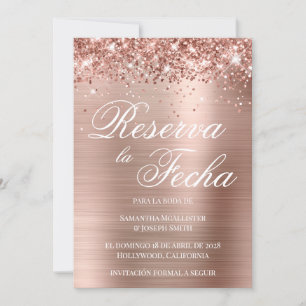 Glitterie Rose Gold Foil Foto Reserva La Fecha Einladung