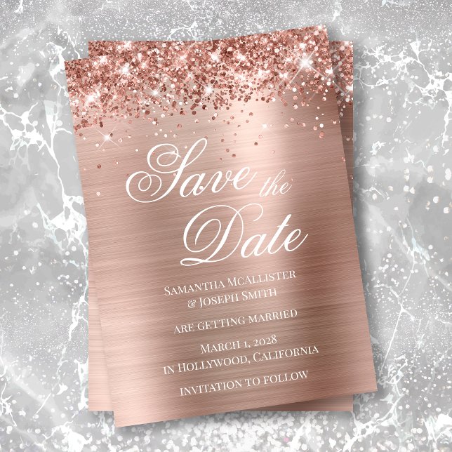 Glitterie Rose Gold Foil Foto Save the Date Einladung (Von Creator hochgeladen)